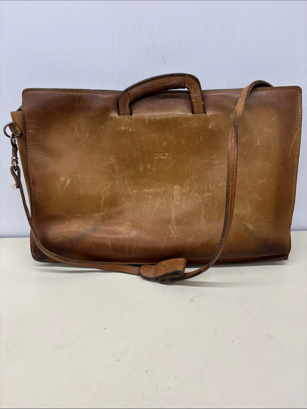 Schlesinger Brothers Premium Brown Leather Briefcase with Detachable Strap
